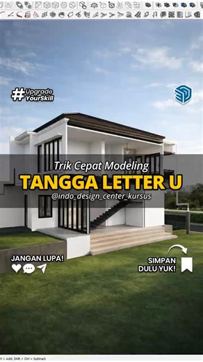 Cuma 1 menit! Cara Mudah Bikin tangga U (dogleg) di SketchUp. #sketchup3d #sketchuptutorial