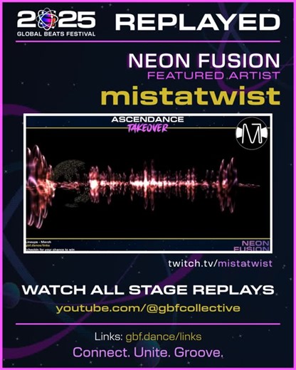 GBF Collective on Instagram: "🌍 GBF2025 - WRAPPED 🎉 Global Beats Festival returned in 2025 to celebrate the 5th anniversary of our globally renowned Twitch.tv showcase with over 160 of the world's top DJs, Twitch talent and rising stars playing across five virtual stages all running non-stop all weekend long. 🎬 To close out 2025, GBF presents a new five-part YouTube series showcasing some of the amazing artists to play at this year's festival held on 17th to 19th October, 2025. ✨ NEON FUSION 