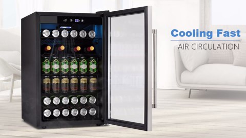 Joy Pebble Mini Fridge Beverage Cooler 145 Can Mini Fridge with Glass Door for Soda-Stainless Steel Silver Small Refrigerator with Adjustable Thermostat for Office Bedroom Home (4.4 cu.ft)