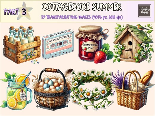 Cottagecore Summer Clipart – Rustic Picnic PNG Graphics (digital Download) - Etsy
