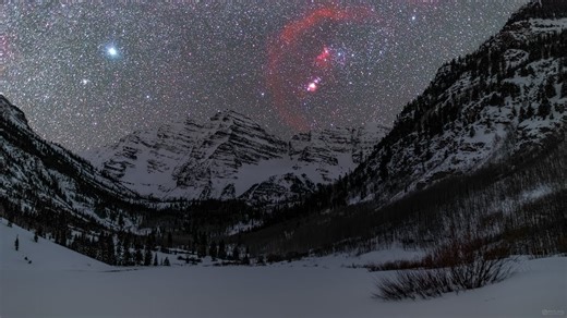A winter evening at the Maroon Bells.
