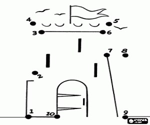 A castle, dot to dot coloring page printable game