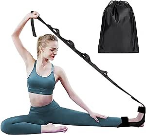 Leg Stretching Strap Foot Stretcher for Plantar Fasciitis, Hamstring Fascia Stretcher Yoga Strap for Stretching with Loops, Flex Strap Dance and Gymnastic (Black)