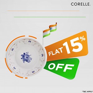 1.1K views · 12 reactions | The independence to grab your favourite Corelle products and that to at amazingly discounted prices! It's up and running! Go grab them all at FLAT 15% OFF before the sale ends.​ #Corelle #IndependenceDaySale #SaleSeason #Sales #Sale #LuxuryCookware #DinnerWare #TableWare | Corelle Brands India | Facebook