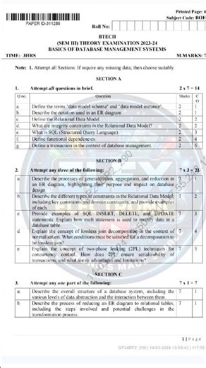 Database management system | PYQ|2023-24 | AKTU | 2nd Year | BOE 307 |#AKTU #btech #shorts