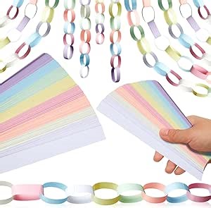 Lincia 600 Sheet Paper Chain Garland Strips 1x8 Inch with Double Sided Tape, DIY Construction Paper Chains for St. Patrick's Day, Easter, Spring Party Decorations, Crafts Supplies (Macaron)