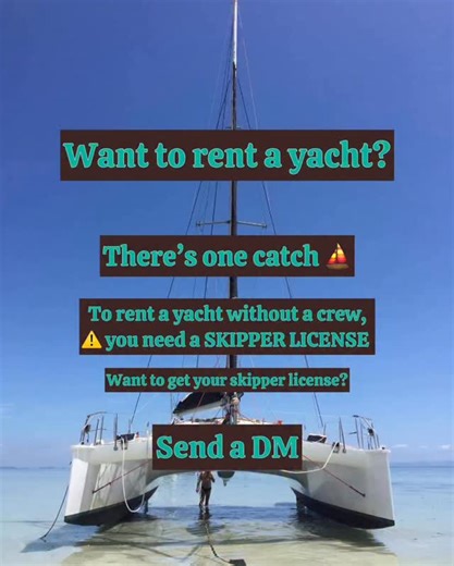 To rent a yacht without a crew, ⚠️ you need a skipper license. Without it: — charter companies will refuse — or offer a yacht with a captain only With a license: ✅ full freedom ✅ more yacht options ✅ save money on a skipper ✅ sail legally and confidently If you want to charter a yacht on your own — a skipper license is essential. Want to get your skipper license? Send a DM. | Help.to.buyayacht