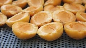 Orange apricots undergo the process of drying and harvesting for the winter. Processing and teaching of dried fruits at home Stock Video