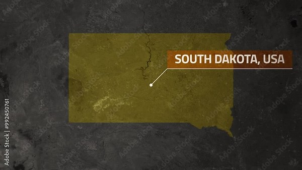 Map of South Dakota, USA - Map Animation - South Dakota GIS from World Map - Vox Map Style - State of USA - Infographic & Documentary Ready - 4K