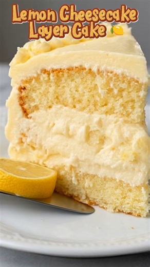 Lemon Cheesecake Layer Cake 🍋 This Lemon Cheesecake Layer Cake is sunshine in dessert form. The soft, fluffy lemon cake wraps around a thick, creamy cheesecake center, and that silky lemon cream cheese frosting ties it all together. Every bite is tangy, sweet, and perfectly balanced — the kind of bakery-style cake that makes everyone ask for a second slice. I love making this for Easter or Mother’s Day because it feels bright, fresh, and extra special. Save this one if you adore lemon desserts 