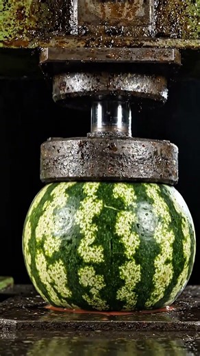 A hydraulic machine crushing watermelon ASMR # short