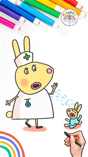 Draw Peppa Pig Rabbits | Draw Peppa Mummy Rabbit Easy Tutorial 🌈🐰 #peppapig #short #baby #forkids