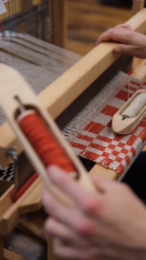 Harrisville Designs on Instagram: "Sights and sounds at Harrisville Designs: weaving edition. Brenna gives a quick weaving demo in the woodshop using HD Shetland yarn. While excellent for knitting, our woolen-spun fingering weight wool is also a great choice for handwovens, all 64 colors available by the cone as well as by skein. Did you know all of our weaving looms and tools are made by hand right here at the mill? Visit our website to see our many offerings for handweaving. #harrisvilledesign