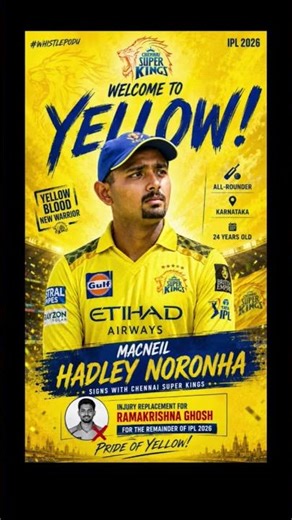 CSK Signs Rising Star! 💛 Macneil Hadley Noronha.IPL 2026 Update#csk#ipl#shorts#cricket.