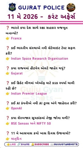 11 May 2026 | Current Affairs 2026 | Police Bharti | PSI | Talati #currentaffairs