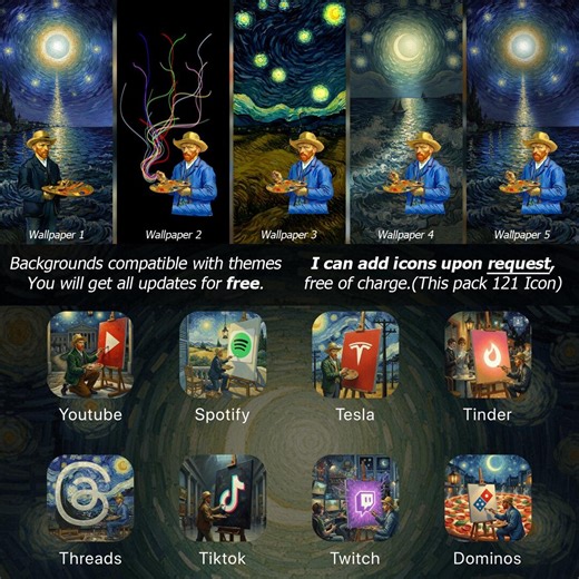 Van Gogh Style Ios App Icon Pack – Hand-painted Digital Icons for iPhone - Etsy UK