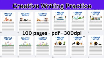 Writing Practice – 100 Pages | Themed Writing with Bright Images