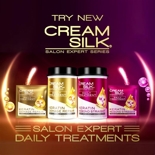 1.5M views · 3K reactions | Love salon-perfect hair, but hate the after-salon damage that comes with rebonding or coloring? Try NEW Cream Silk Salon Expert Daily Treatment. Infused with keratin and collagen dual serum that deeply renews and repairs each strand. Get intense damage repair for salon-treated hair! | Cream Silk Philippines | Facebook