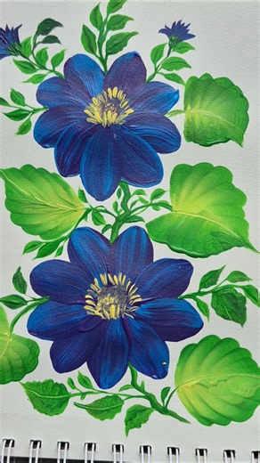 Stunning Flower painting with Blue and Yellow Colors🔑💙💚💛💫 #flowerpainting #art #shorts