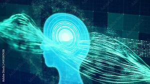 Brain processing information, memory boost, futuristic learning process. Neuroscience, process of learning, human or AI brain memory