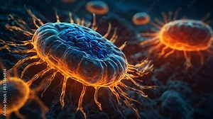 Cellular in action as mitochondria produce energy within animal cells, Biochemistry and metabolic processes. 4k virtual video animation background