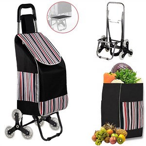 Folding Shopping Cart, Heavy Duty Grocery Cart with Wheels, Easy Stair-Climbing Large Utility Cart Trolley for Groceries, Laundry, Pantry, Garage，Black - Walmart.com