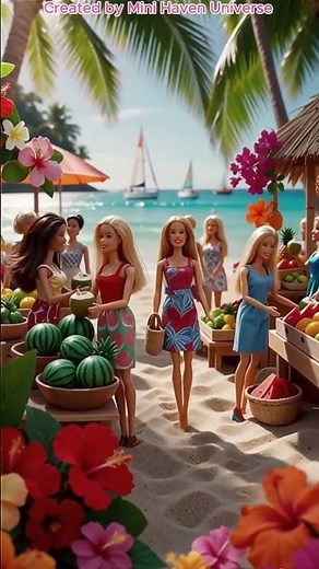 Tiny Dolls at the Tropical Beach Market 🌴🍉 | Mini Summer Adventure