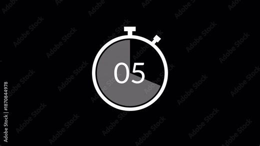15 second countdown timer animation from 0 to 15 second with alpha channel, fifteen second countdown timer on transparent background.