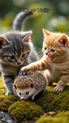 Tiny Kittens Meet a Mini Hedgehog — Pure Innocence 🐱🦔 #Shorts #Kitten #Hedgehog