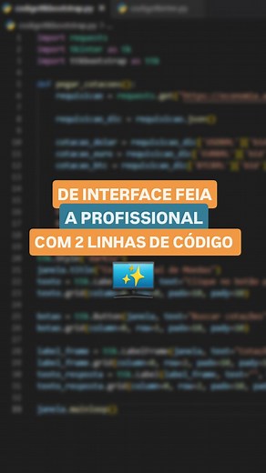 Hashtag - Python, JavaScript, SQL & Ciência de Dados on Instagram: "Transforme a interface do seu projeto Python em algo profissional com só 2 linhas de código  Visual conta (e muito), até no backend. Clica no link da bio e aproveita o minicurso gratuito  #python #desenvolvimentoweb #programacao #backend #pythontips"