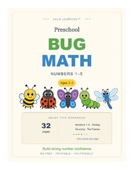 Preschool Math Numbers 1-5 | Bug Theme PreK Counting | One Number Per Page