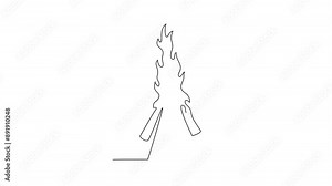 Animated self drawing of bonfire video design illustration. Camping and hiking tools design illustration simple linear style video concept. Tools outdoor activity in the mountain with family.