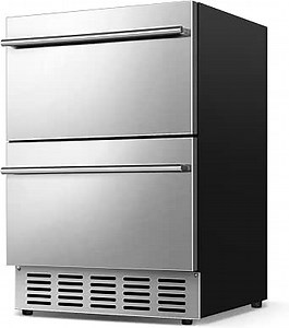 Under Counter Beverage Refrigerator 24 Inch, Outdoor Drawer Fridge Stainless Steel with Temperature Control for Home, Outdoor Patio and Commercial Use