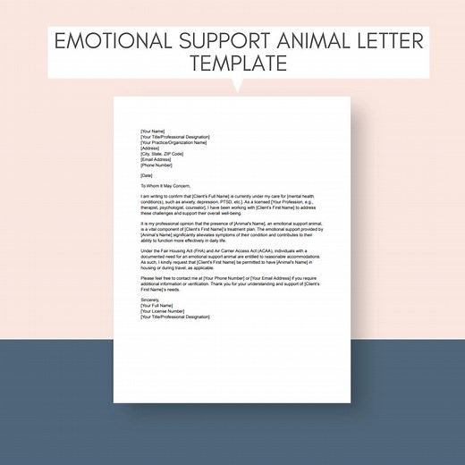 Emotional Support Animal Letter Template ESA Letter Template Service Animal Doctor Letter Therapist Letter Treatment Plan ESA Documentation - Etsy