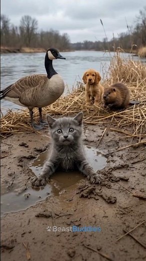 Kitten Sinking in Quicksand Mud... Goose Grabs It with Beak! 🦆😭
