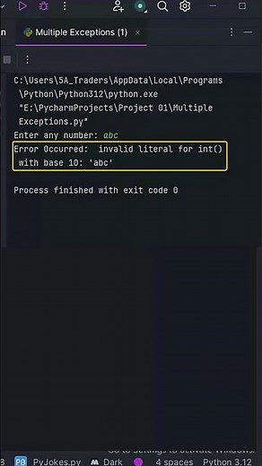 ⚡ Handle Multiple Exceptions in One Line | Python Quick Tip