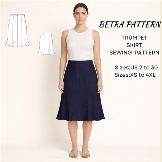 Trumpet Skirt Sewing Pattern: Knee Lenght Style (XS-4XL) (PDF Pattern) - Etsy