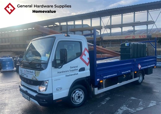 Our brand new truck! More wheels. Bigger reach. Faster service. Rolling out more deliveries than ever. | General Hardware Supplies Homevalue
