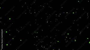 An explosion of green balls on a black background, the balls fly apart. 3D animation.