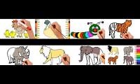 Mix of 8 videos from youtube : how to draw wild animals for children