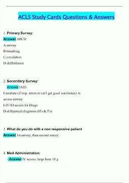 ACLS Study Cards Latest 2025 2026 Update Questions and Verified Answers 100 Correct Grade A