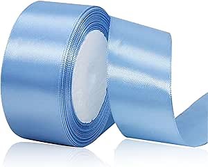 Light Blue Satin Ribbon 1-1/2 inch x 25 Yards, Solid Color Fabric Ribbon for Gift Wrapping, Hair Bows Making, Floral Bouquets, Wedding Party Decorations, DIY Sewing Projects, and Handmade Trims