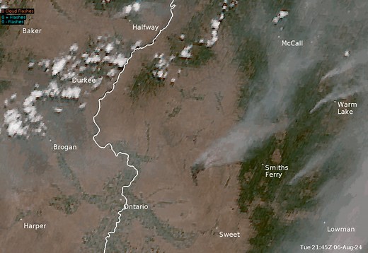 22K views · 125 reactions | A closeup of the Paddock Fire in Washington County, ID shows the growing burn scar as the fire pushed eastward today. Imagery via GOES-18 satellite (CIRA Geocolor). | US National Weather Service Boise Idaho | Facebook