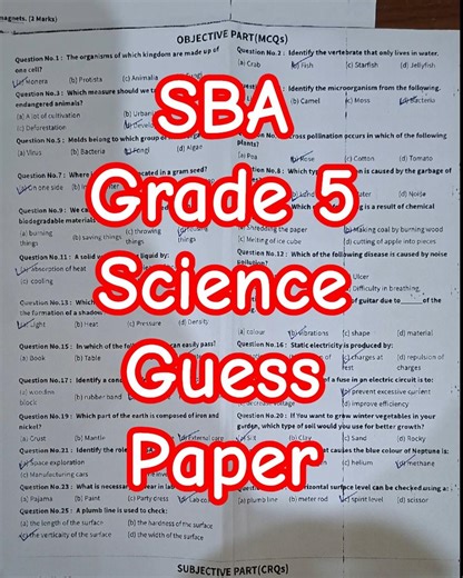 5th Class Science Guess Paper 2026 | Grade 5 Science SBA Board Paper PECTAA 🔥