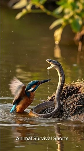 Kingfisher vs Snake 🐦🐍 | Epic Battle on Water! #shorts