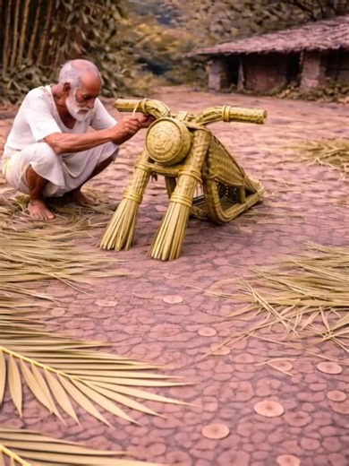 A Motorcycle Built From Palm Leaves 🏍️🌴 #PalmLeafArt, #HandmadeMotorcycle, #VillageCraft, #PrimitiveBuild, #OrganicCreation, #RuralCreativity, #NatureEngineering, #GreenArt