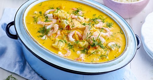 Krämig fiskgryta med räkor och dill