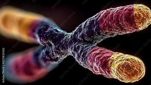 Detailed educational image depicting chromosome X with fiber arrangements and terminal regions