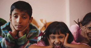 Cute kids siblings playing at home