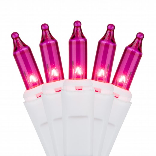White Christmas Lights - 100 Pink Christmas Tree Mini Lights, 2.5" Spacing, White Wire - Christmas Lights, Etc